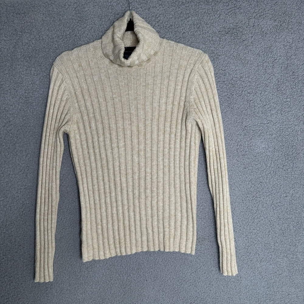 Gold Metallic Ribbed Turtleneck Sweater Long Sleeve Fitted‎ Pullover